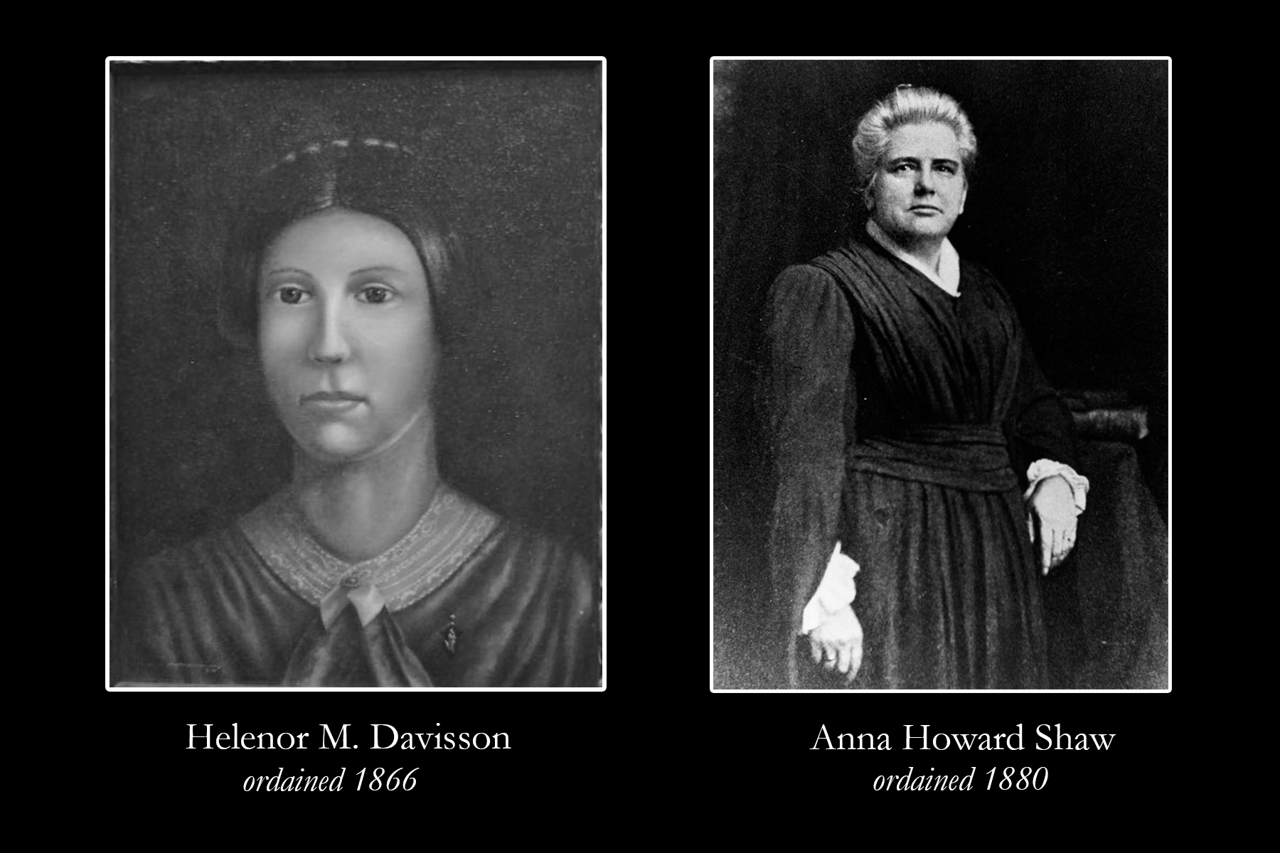 Portrait of Helenor M. Davisson, courtesy of Archives and History (edited from original); portrait of Anna Howard Shaw, courtesy of the Sophia Smith Collection, Smith College Libraries.