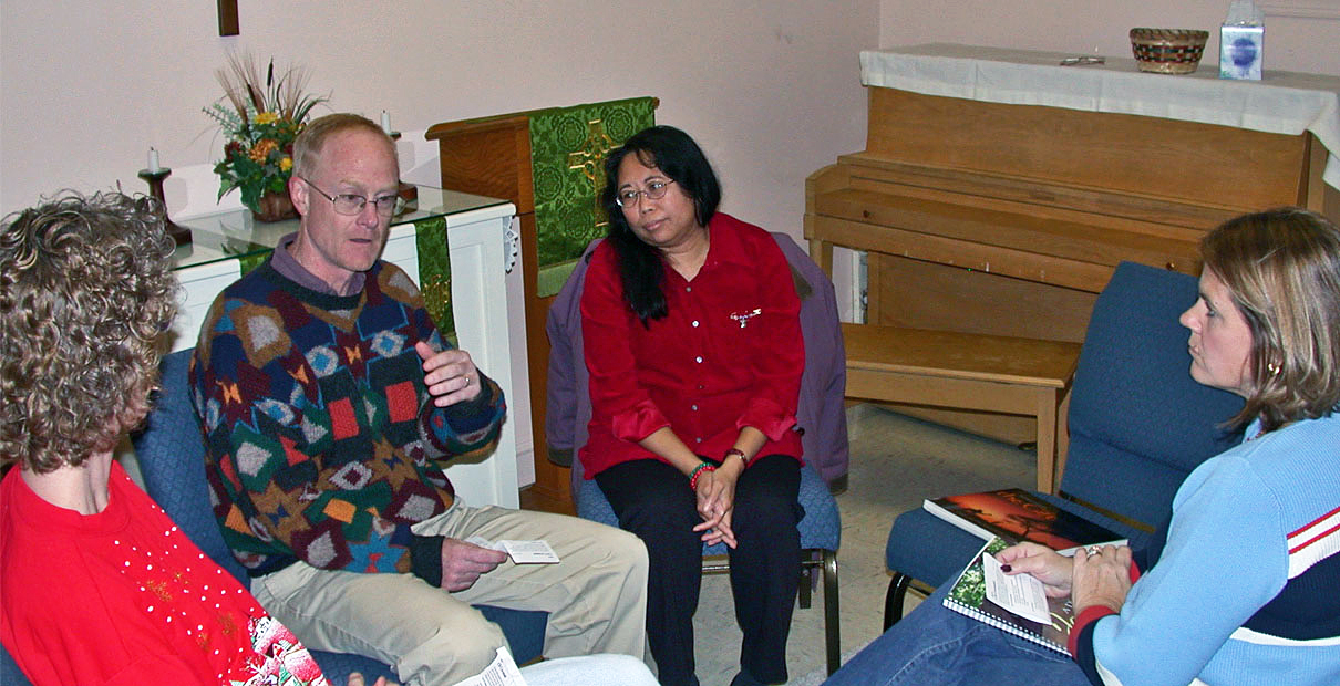 In a Covenant Discipleship group, each member gives an account of how they are doing in their spiritual life. Mark Deshon (second from left) is the Discipleship Leadership team leader at Newark (Delaware) United Methodist Church. Photo courtesy of Mark Deshon