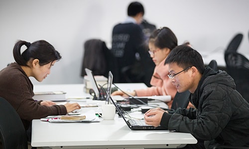 Students study in the library at Nanjing Union Theological Seminary in Nanjing, China.