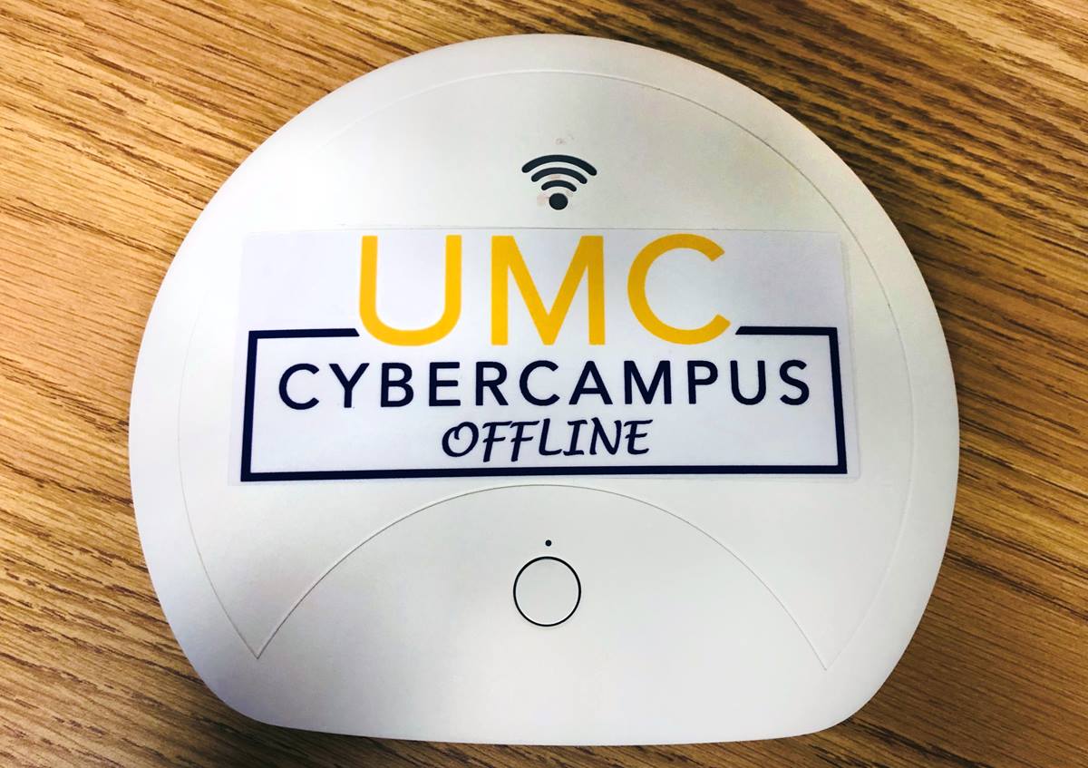 The portable “UMC Cyber Campus Offline” hotspot device provides digitalized educational materials to areas without internet access.