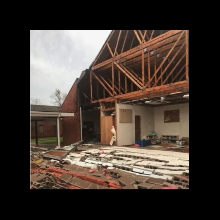 University United Methodist Church in Lake Charles, Louisiana, received significant damage from Hurricane Laura, which came through the area on August 27, 2020, as a Category 4 hurricane. Photo courtesy of Louisiana Conference of The United Methodist Church.