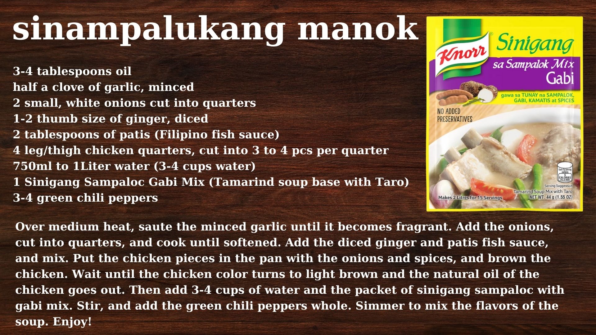 Recipe card for Sinampalukang Manok