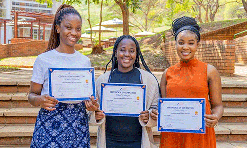 (l-r) Science students Natalie Masvikeni, Olivia Watungwa  and Vimbai Majaha won the top prize at the recent prestigious UbuntuNet Alliance Women’s Hackathon in Dar es Salaam, Tanzania, earning a cash award of US$2,500.