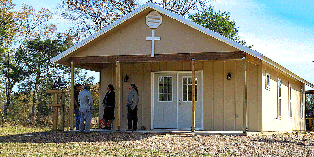 Good Springs Native American Church in Oklahoma City, one of the projects Wayne UMC from Eastern Pennsylvania worked on, now totally reconstructed. PHOTO: COURTESY OF OIMC.