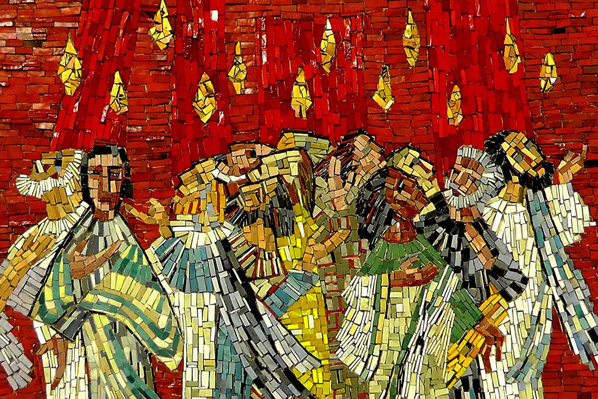 A mosaic depicts the Holy Spirit descending upon Christ’s apostles in the form of flaming tongues. United Methodist bishops have released an eight-week Bible study titled “Pentecost People,” aimed at helping all church members experience the renewal of the Holy Spirit. Image by Holger Schué, courtesy of Pixabay.