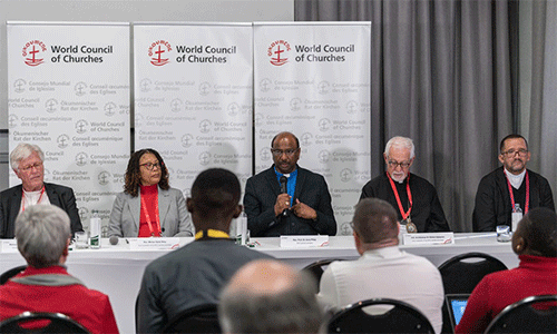 WCC general secretary Rev. Prof. Dr Jerry Pillay speaks at a press conference at the 2025 Central Committee meeting of the World Council of Churches taking place in Johannesburg (South Africa) from 18 to 24 June 2025 on the theme ’Pilgrimage of Justice, Reconciliation, and Unity’. Photo:  Albin Hillert/WCC